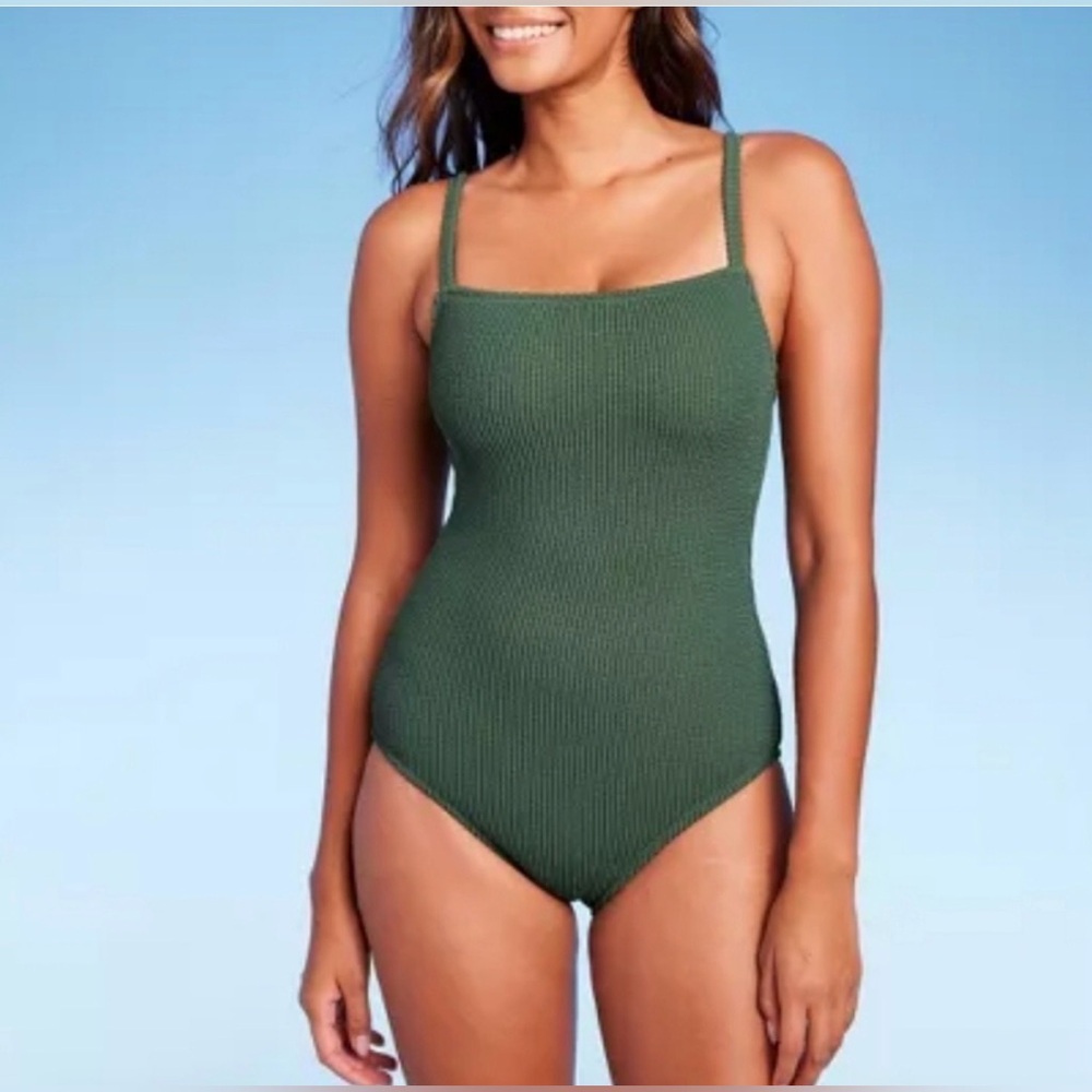 Kona Sol Ribbed Olive Green One-Piece Swimsuit- Size 20 -Plus - Open Back